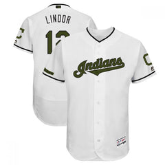 Men's Cleveland indians #12 Francisco Lindor White 2018 Memorial Day Flexbase Stitched MLB Jersey