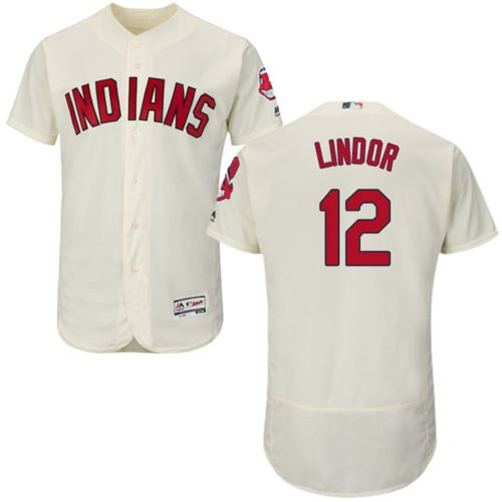 indians #12 Francisco Lindor Cream Flexbase Authentic Collection Stitched MLB Jersey