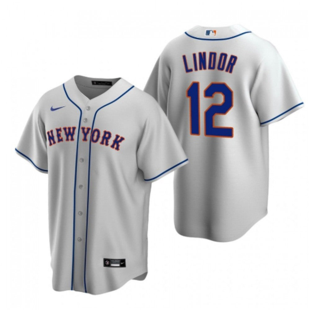 Men's New York Mets Blank Grey #12 Francisco Lindor Cool Base Stitched Jersey