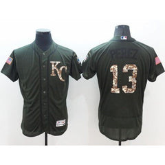 Royals #13 Salvador Perez Green Flexbase Authentic Collection Salute to Service Stitched MLB Jersey
