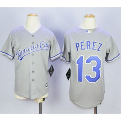 Royals #13 Salvador Perez Grey Cool Base Stitched Youth MLB Jersey