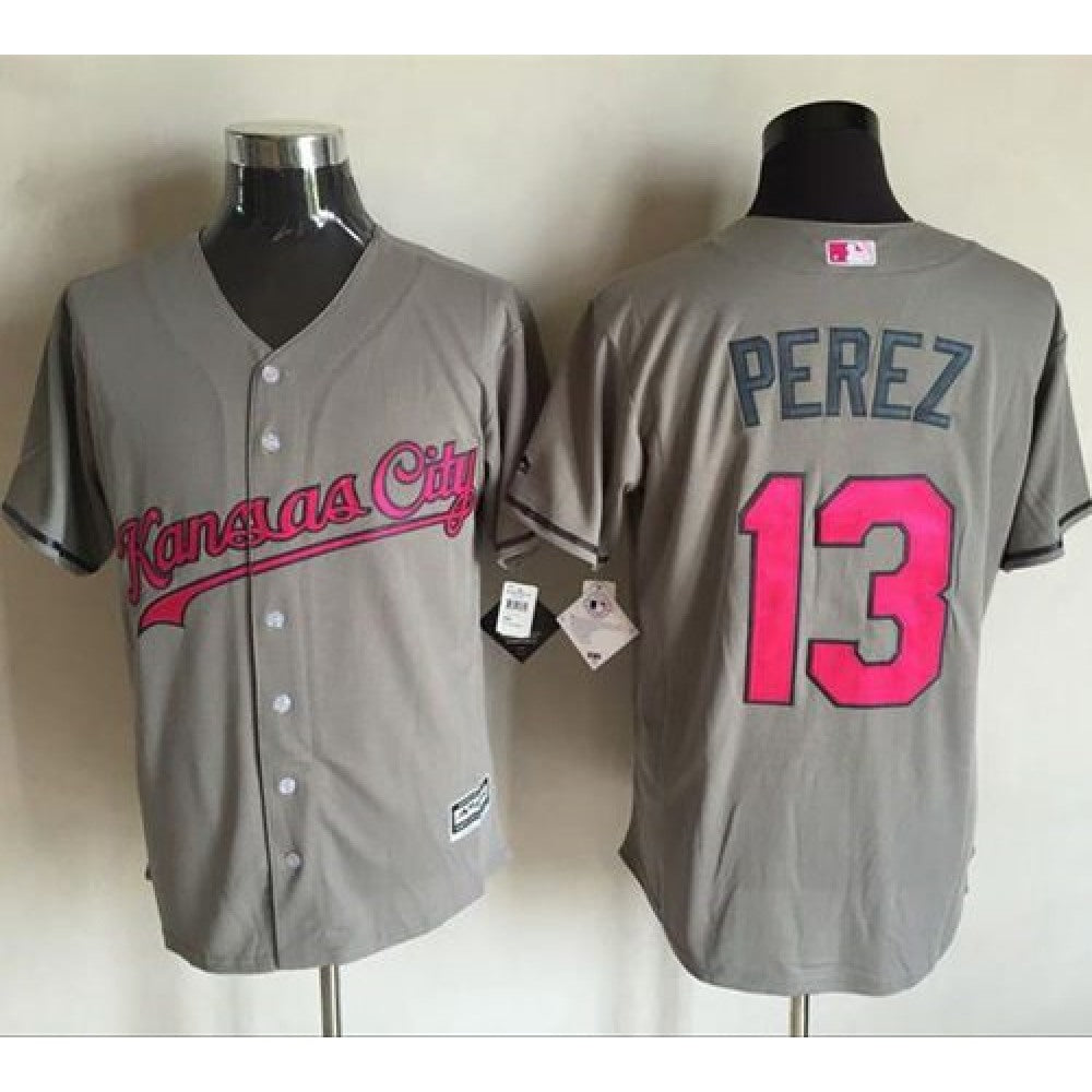 Royals #13 Salvador Perez Grey New Cool Base 2016 Mother's Day Stitched MLB Jersey