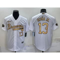 Men's Atlanta Braves #13 Ronald Acuna Jr. 2022 All-Star White Cool Base Stitched Baseball Jersey