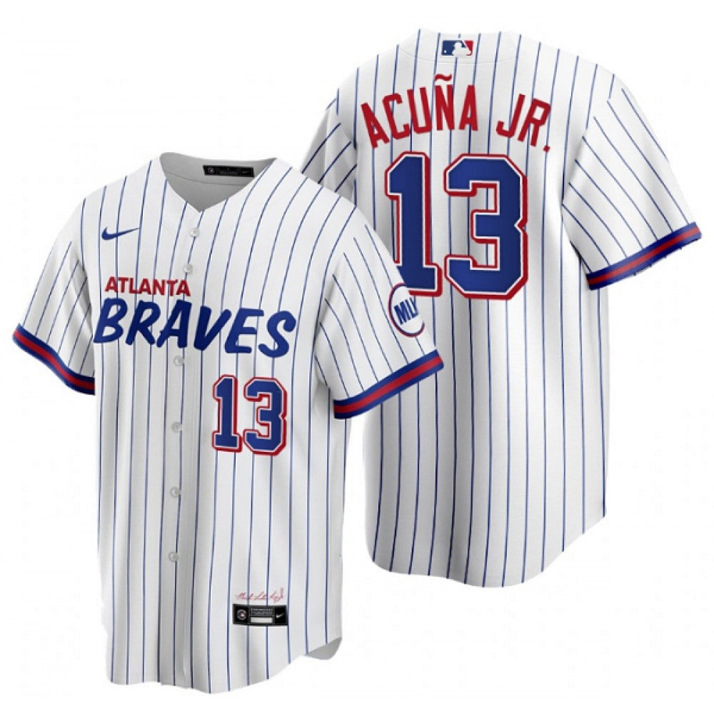 Men's Atlanta Braves #13 Ronald Acuna Jr. 2021 White City Connect Stitched Jersey