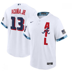 Men's Atlanta Braves #13 Ronald Acuna Jr. 2021 White All-Star Cool Base Stitched MLB Jersey