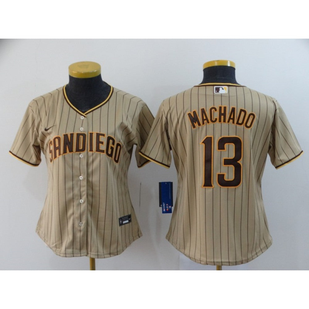 Women's San Diego Padres #13 Manny Machado Tan Brown Cool Base Stitched MLB Jersey(Run Small)