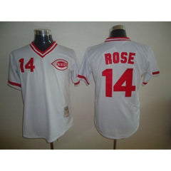 Mitchell and Ness Reds #14 Pete Rose Stitched White Throwback MLB Jersey