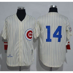 Mitchell And Ness 1969 Cubs #14 Ernie Banks Cream Strip Throwback Stitched MLB Jersey