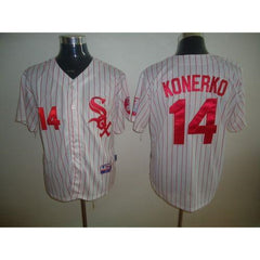 White Sox #14 Paul Konerko White Red Strip Stitched MLB Jersey