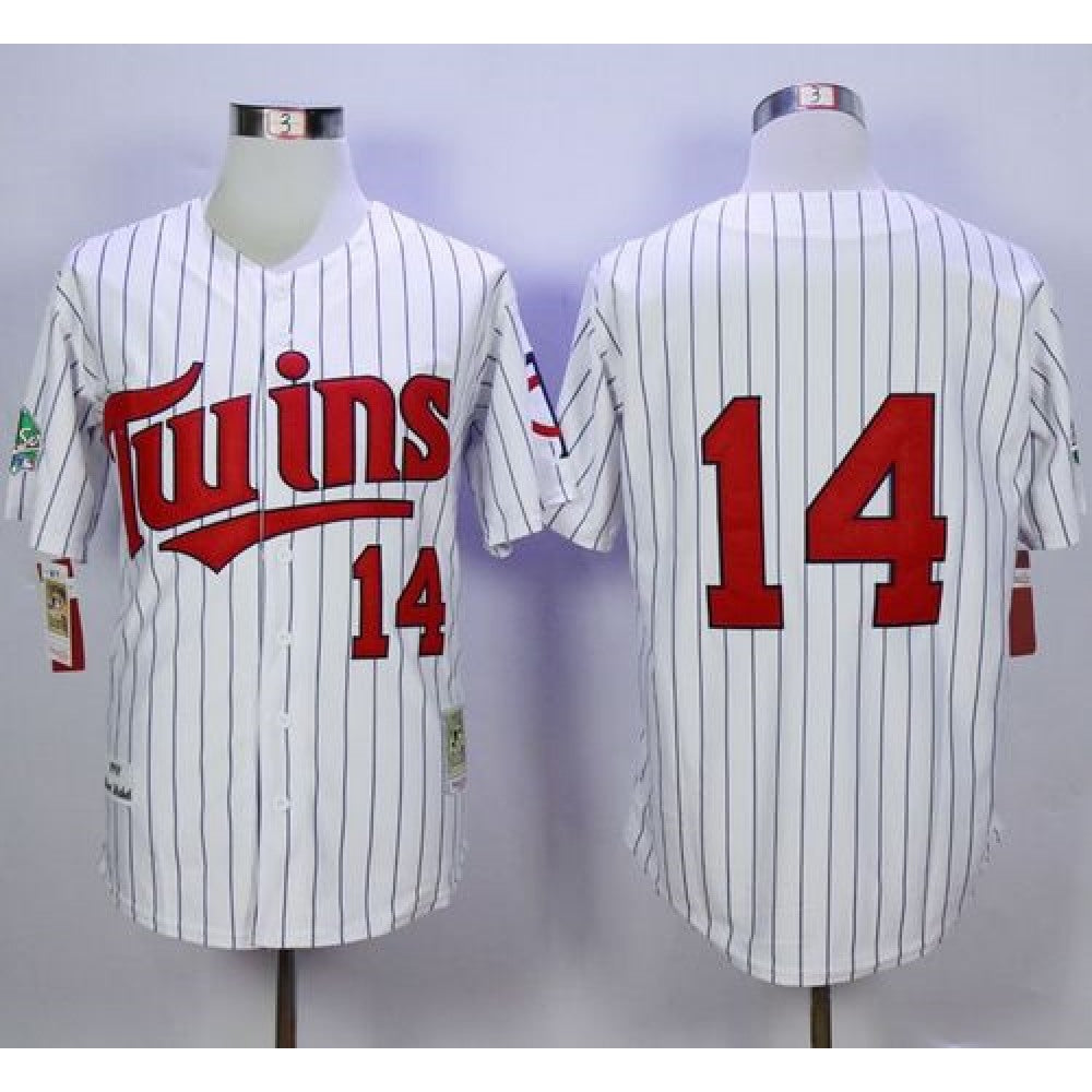 Mitchell And Ness 1991 Twins #14 Kent Hrbek White(Blue Strip) Throwback Stitched MLB Jersey