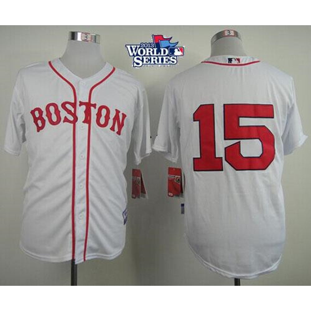 Red Sox #15 Dustin Pedroia White Cool Base 2013 World Series Patch Stitched MLB Jersey