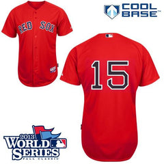 Red Sox #15 Dustin Pedroia Red Cool Base 2013 World Series Patch Stitched MLB Jersey