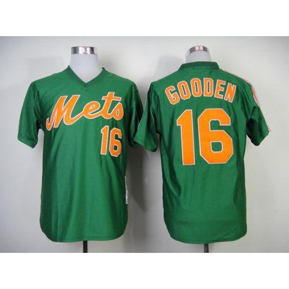 Mitchell and Ness 1985 Mets #16 Dwight Gooden Green Throwback Stitched MLB Jersey