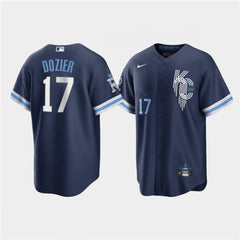 Men's Kansas City Royals #17 Hunter Dozier 2022 Navy City Connect Cool Base Stitched Jersey