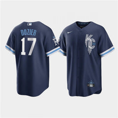 Men's Kansas City Royals #17 Hunter Dozier 2022 Navy City Connect Cool Base Stitched Jersey