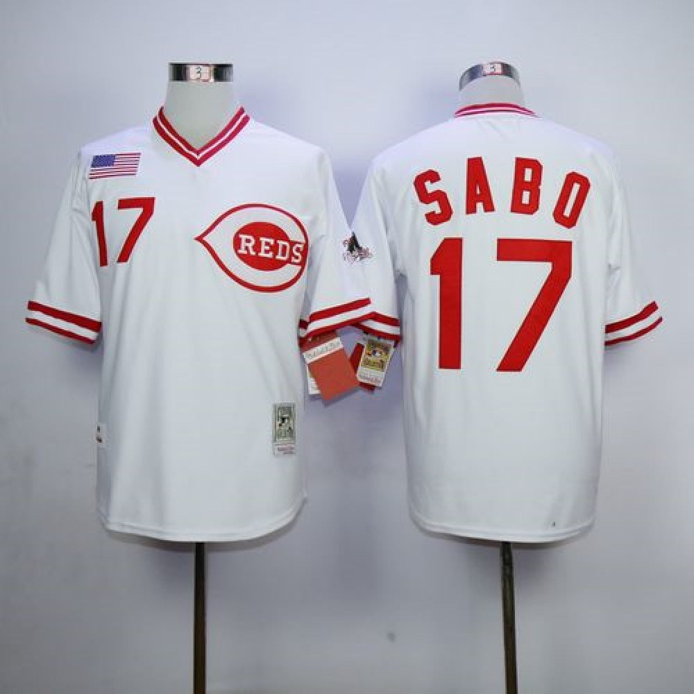 Mitchell And Ness 1990 Reds #17 Chris Sabo White Throwback Stitched MLB Jersey
