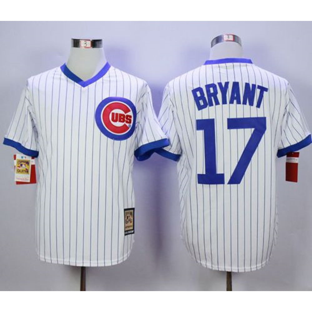 Cubs #17 Kris Bryant White Strip Home Cooperstown Stitched MLB Jersey