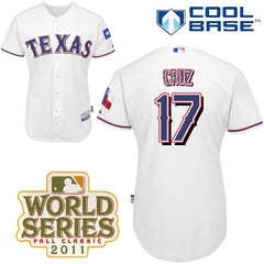 Rangers #17 Nelson Cruz White Cool Base 2011 World Series Patch Stitched MLB Jersey