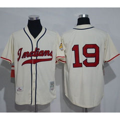 Mitchell And Ness 1948 indians #19 Bob Feller Cream Stitched Throwback MLB Jersey
