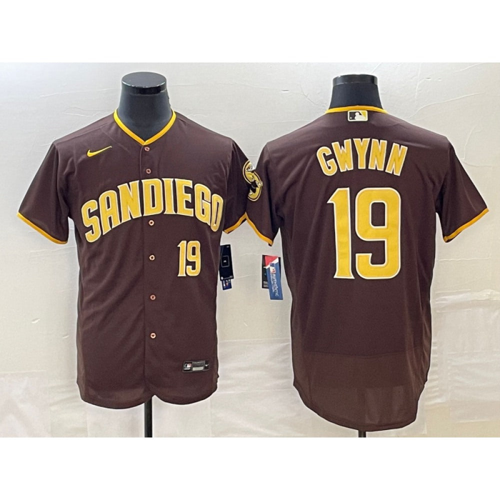 Men's San Diego Padres #19 Tony Gwynn Coffee Flex Base With Patch Stitched Jersey