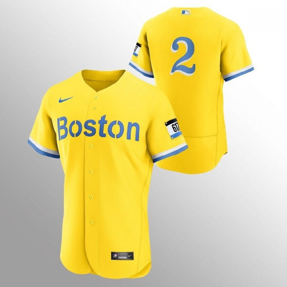 Men's Boston Red Sox #2 Xander Bogaerts Gold 2021 City Connect Flex base Stitched Jersey