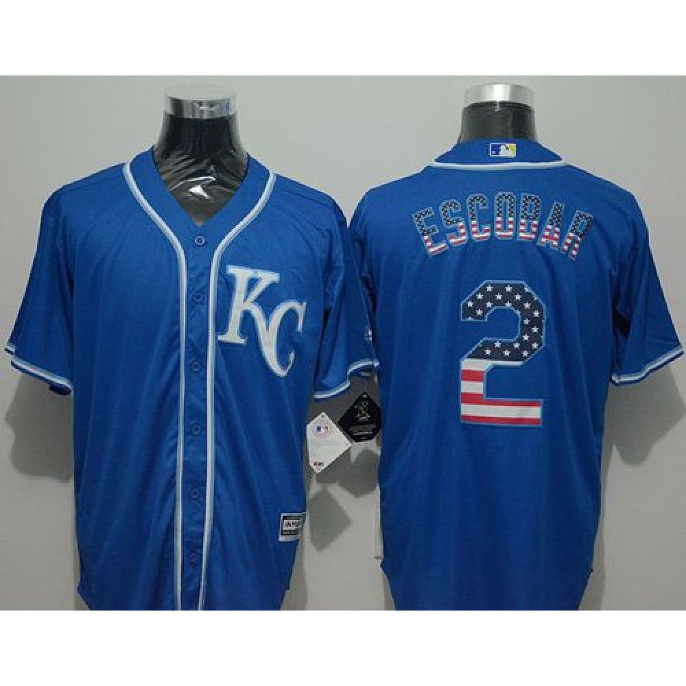 Royals #2 Alcides Escobar Blue USA Flag Fashion Stitched MLB Jersey