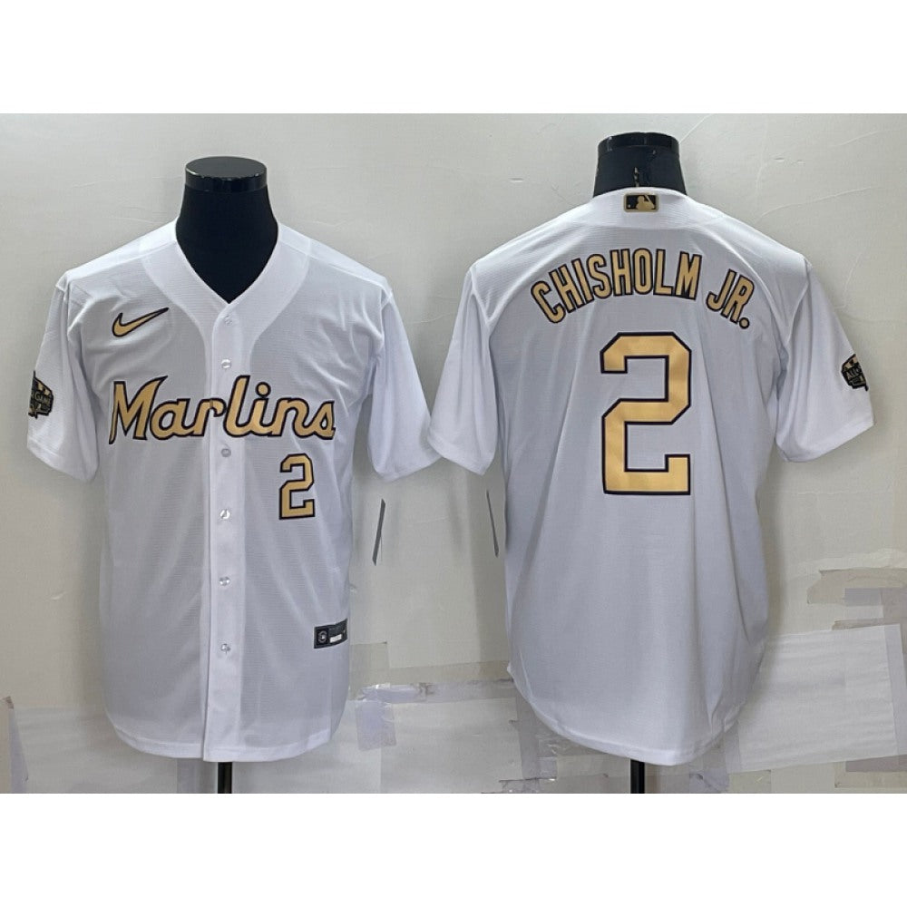 Men's Miami Marlins #2 Jazz Chisholm Jr. 2022 All-Star White Cool Base Stitched Baseball Jersey