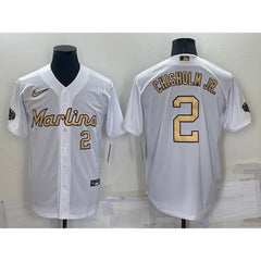 Men's Miami Marlins #2 Jazz Chisholm Jr. 2022 All-Star White Cool Base Stitched Baseball Jersey