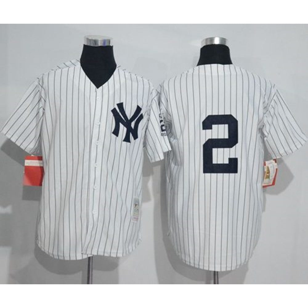Mitchell And Ness Yankees #2 Derek Jeter White Strip Throwback Stitched MLB Jersey