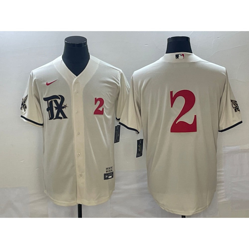 Men's Texas Rangers #2 Marcus Semien Cream 2023 City Connect With Patch Stitched Baseball Jersey