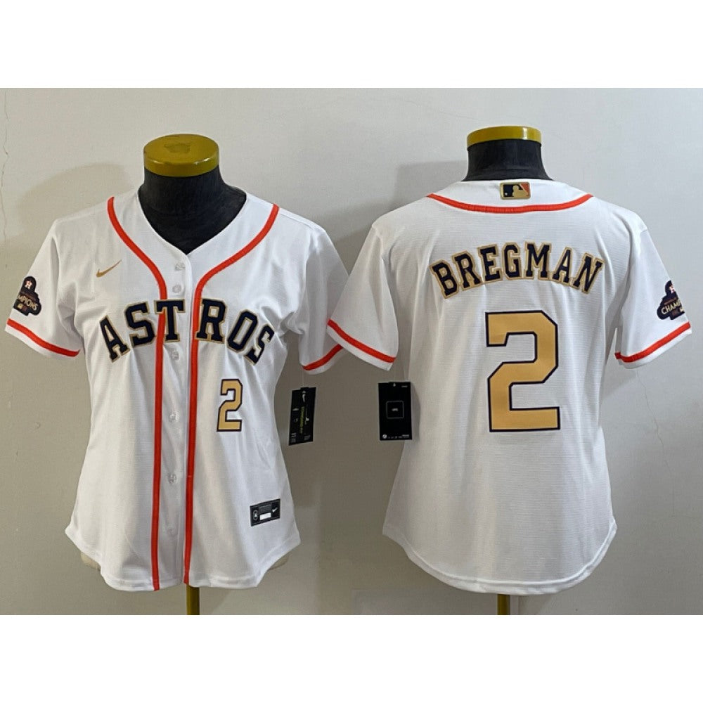 Youth Houston Astros #2 Alex Bregman White 2023 Gold Collection With World Serise Champions Patch Stitched Baseball Jersey