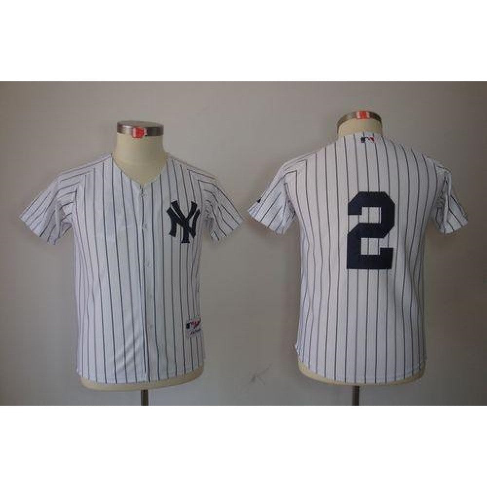 Yankees #2 Derek Jeter Stitched White Youth MLB Jersey