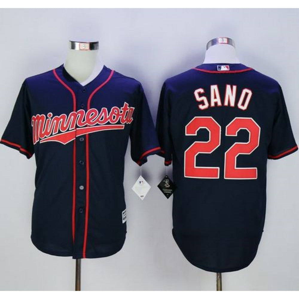Twins #22 Miguel Sano Navy Blue Alternate Road New Cool Base Stitched MLB Jersey