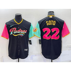 Men's San Diego Padres #22 Juan Soto 2022 Black City Connect Cool Base Stitched Jersey