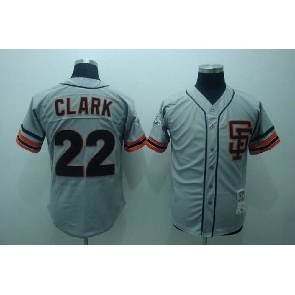 Mitchell and Ness Giants #22 Will Clark Stitched Grey Throwback MLB Jersey