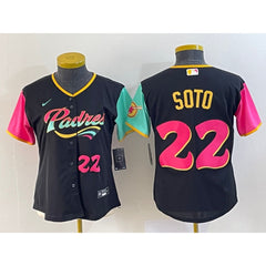 Youth San Diego Padres #22 Juan Soto 2022 Black City Connect With Patch Stitched Baseball Jersey