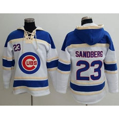 Cubs #23 Ryne Sandberg White Sawyer Hooded Sweatshirt MLB Hoodie