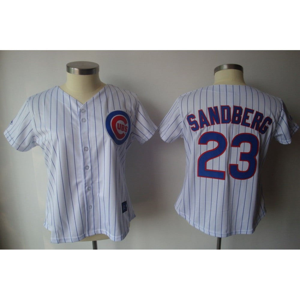 Cubs #23 Ryne Sandberg White Blue Strip Women's Fashion Stitched MLB Jersey
