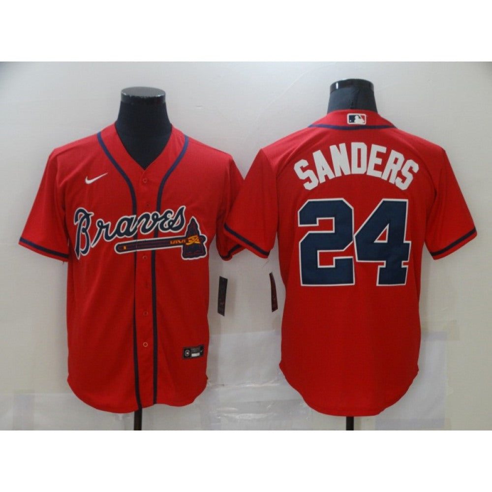 Men's Atlanta Braves #24 Deion Sanders Red Stitched MLB Jersey