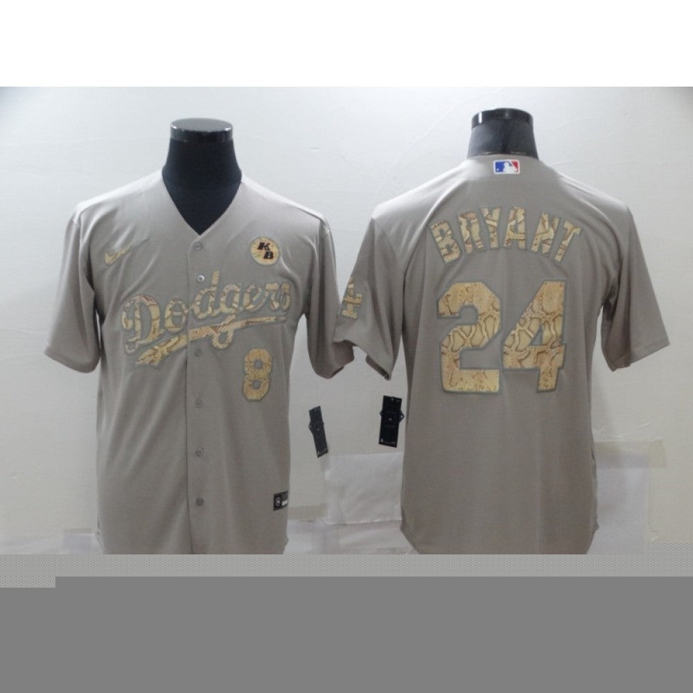 Men's Los Angeles Dodgers Front #8 Back #24 Kobe Bryant With KB Patch Grey Cool Base Stitched Jersey
