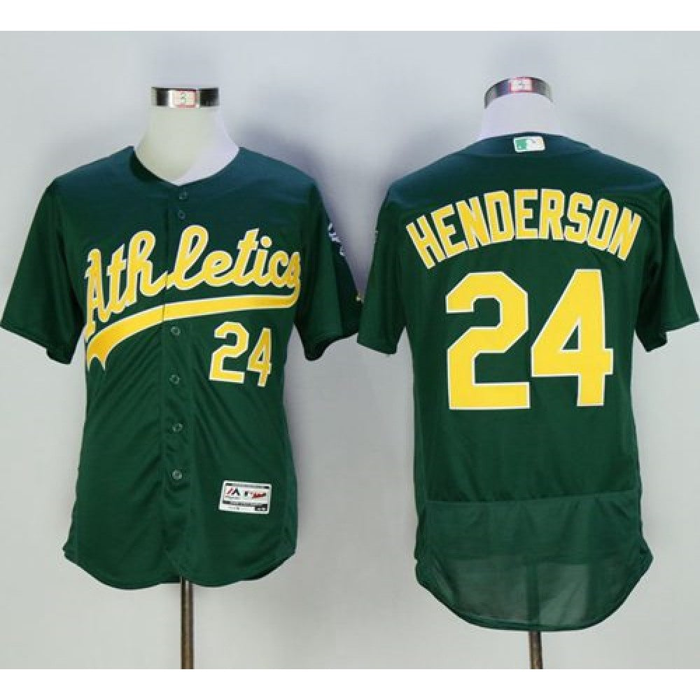 Athletics #24 Rickey Henderson Green Flexbase Authentic Collection Cooperstown Stitched MLB Jersey