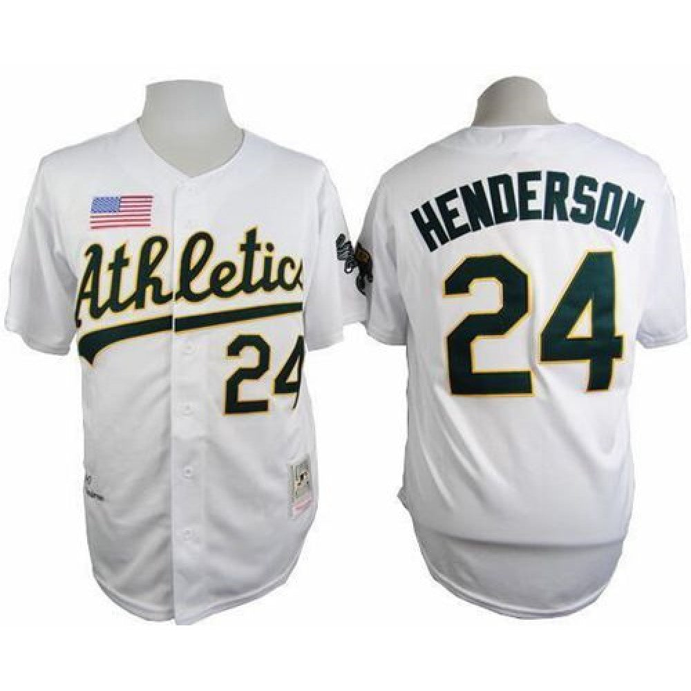 Mitchell And Ness 1990 Athletics #24 Rickey Henderson White Throwback Stitched MLB Jersey