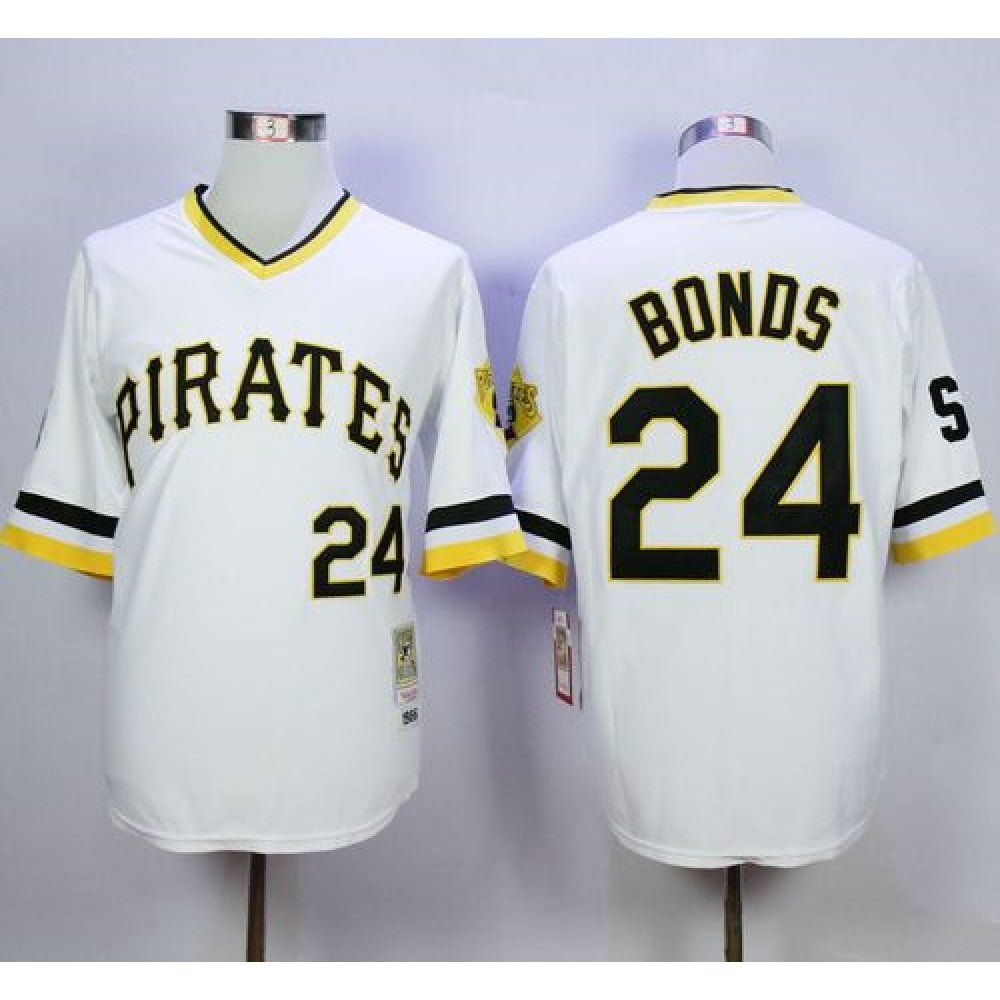 Mitchell And Ness Pirates #24 Barry Bonds White Throwback Stitched MLB Jersey
