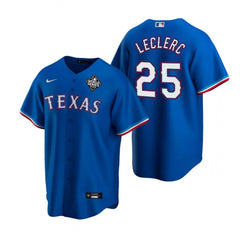 Men's Texas Rangers #25 Jose Leclerc Royal 2023 World Series Stitched Baseball Jersey