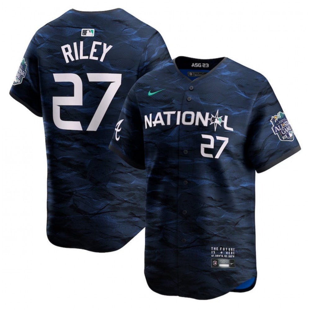Men's Atlanta Braves #27 Austin Riley Royal 2023 All-star Cool Base Stitched Baseball Jersey