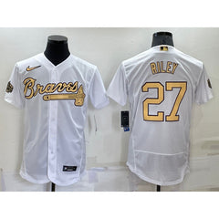 Men's Atlanta Braves #27 Austin Riley 2022 All-Star White Flex Base Stitched Baseball Jersey