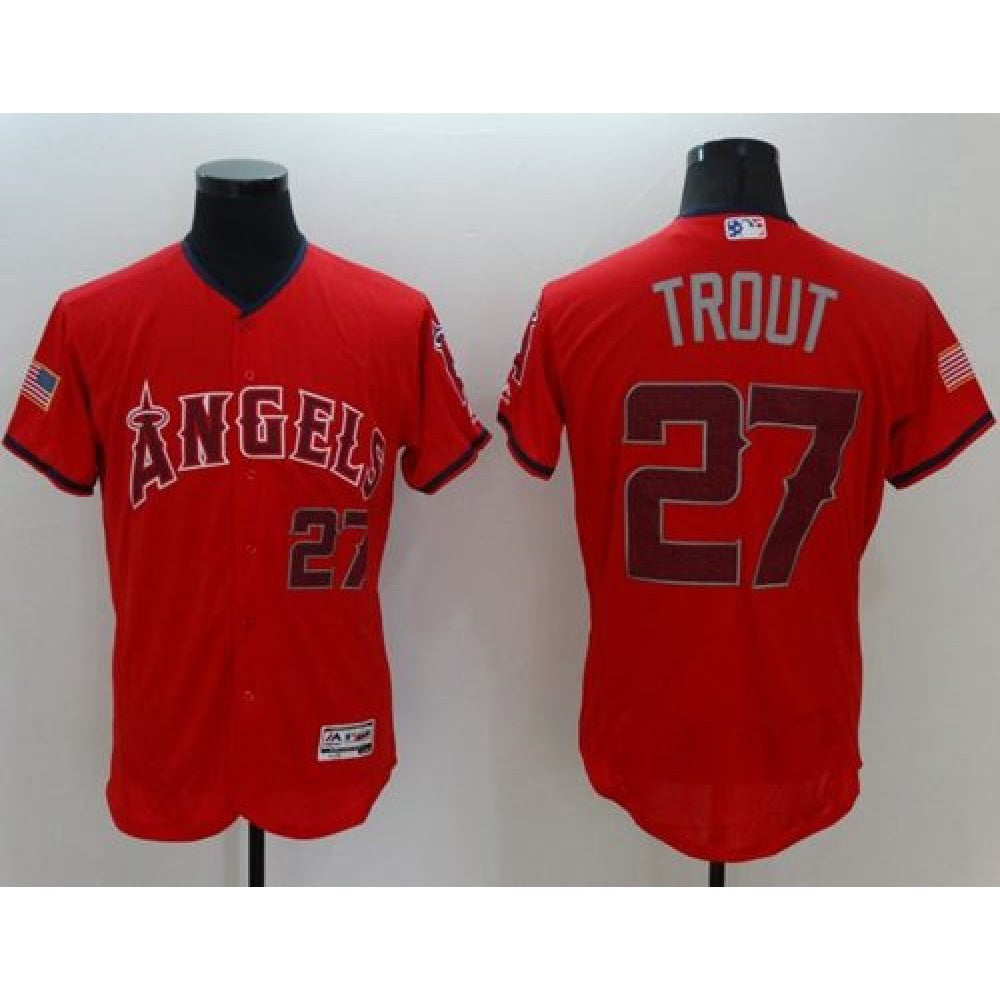 Angels of Anaheim #27 Mike Trout Red Fashion Stars & Stripes Flexbase Authentic Stitched MLB Jersey