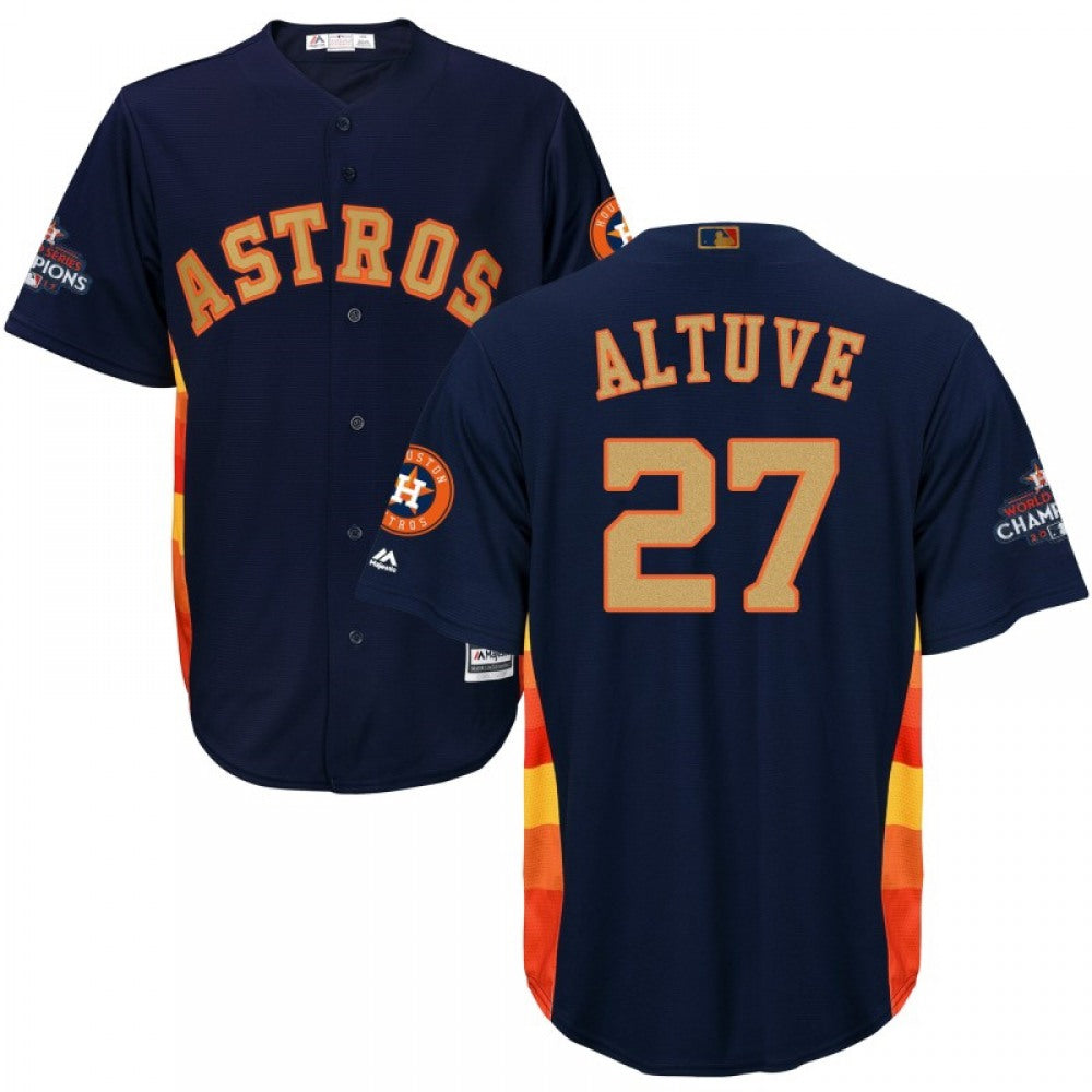 Youth Houston Astros #27 Jose Altuve Navy 2018 Gold Program Cool Base Stitched MLB Jersey