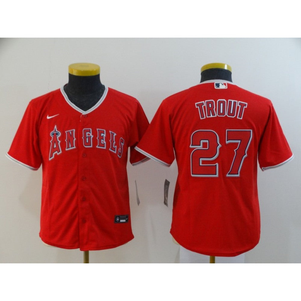Youth Los Angeles Angels #27 Mike Trout Red Cool Base Stitched MLB Jersey