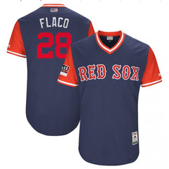 Men's Boston Red Sox #28 JD Martinez "Flaco" Majestic Navy/Red 2018 Players' Weekend Authentic Stitched MLB Jersey